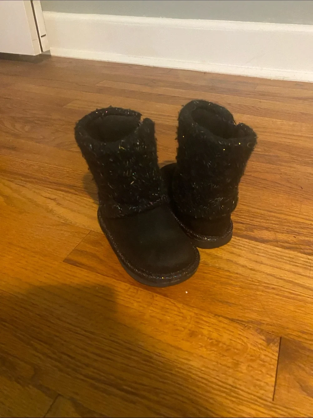 Kids Black Sparkle Faux-Fur Winter Boots
